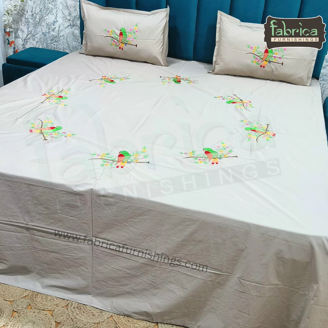 Shahi karigari Pure Cotton Designer Kingsize Embroidered Bedsheet