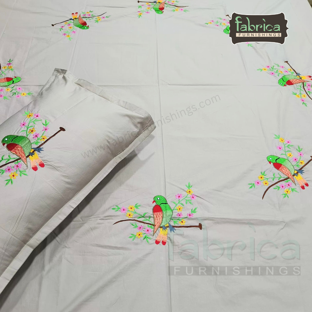 Shahi karigari Pure Cotton Designer Kingsize Embroidered Bedsheet