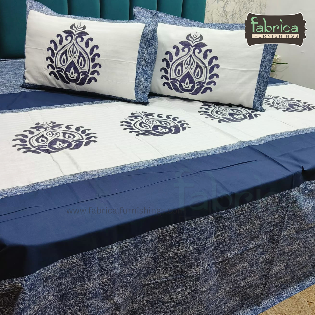 Shahi karigari Pure Cotton Designer Kingsize Embroidered Bedsheet