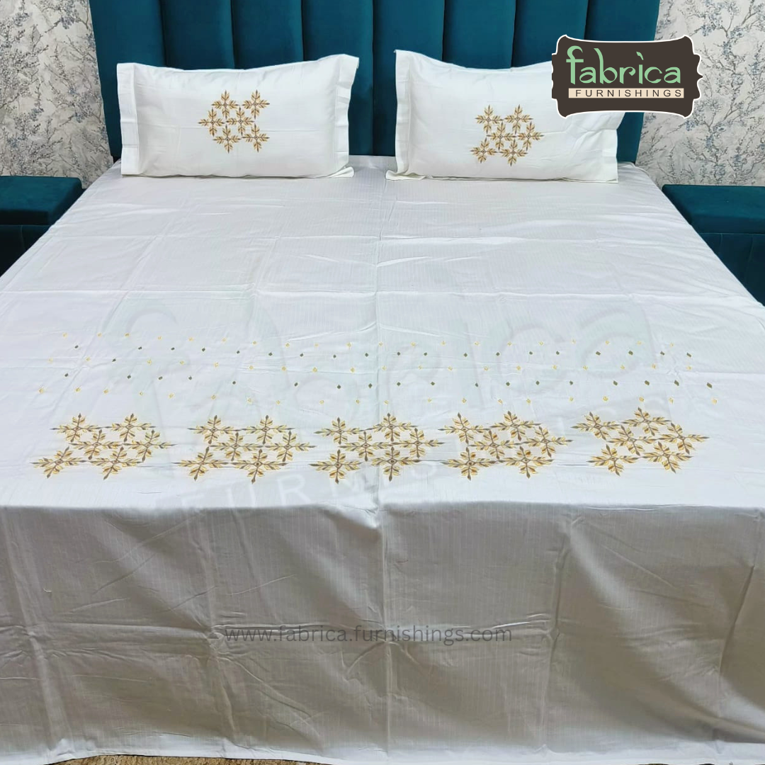 Shahi karigari Pure Cotton Designer Kingsize Embroidered Bedsheet