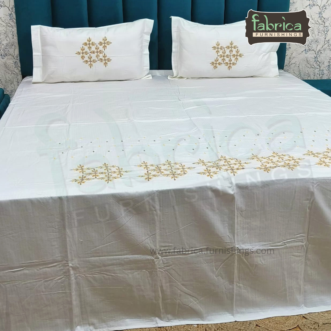 Shahi karigari Pure Cotton Designer Kingsize Embroidered Bedsheet