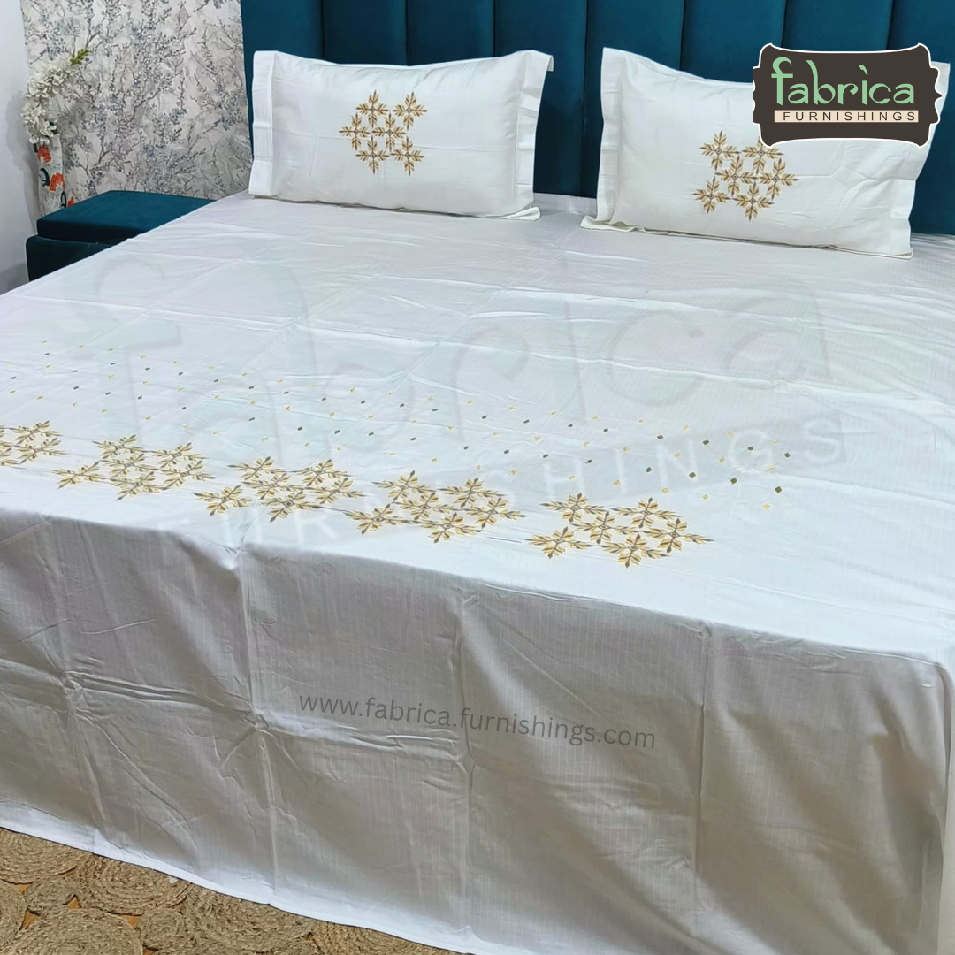 Shahi karigari Pure Cotton Designer Kingsize Embroidered Bedsheet