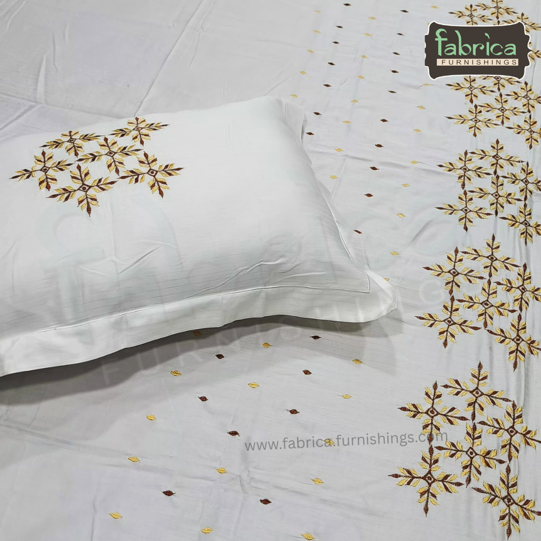 Shahi karigari Pure Cotton Designer Kingsize Embroidered Bedsheet
