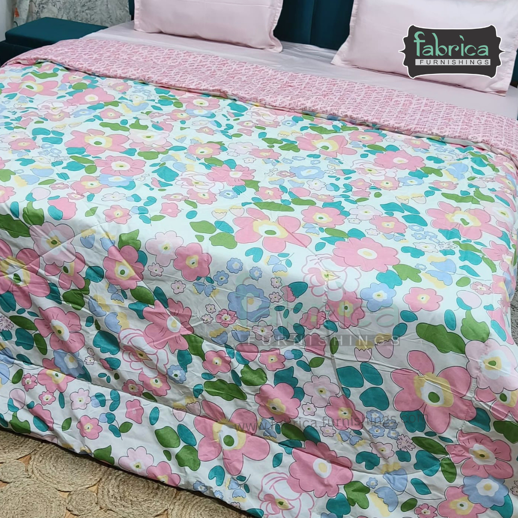 Snow Bloom Printed King Size Fluffy Reversible Comforter/ Quilt