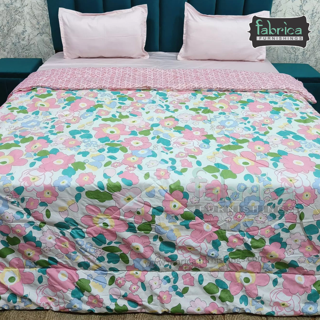 Snow Bloom Printed King Size Fluffy Reversible Comforter/ Quilt