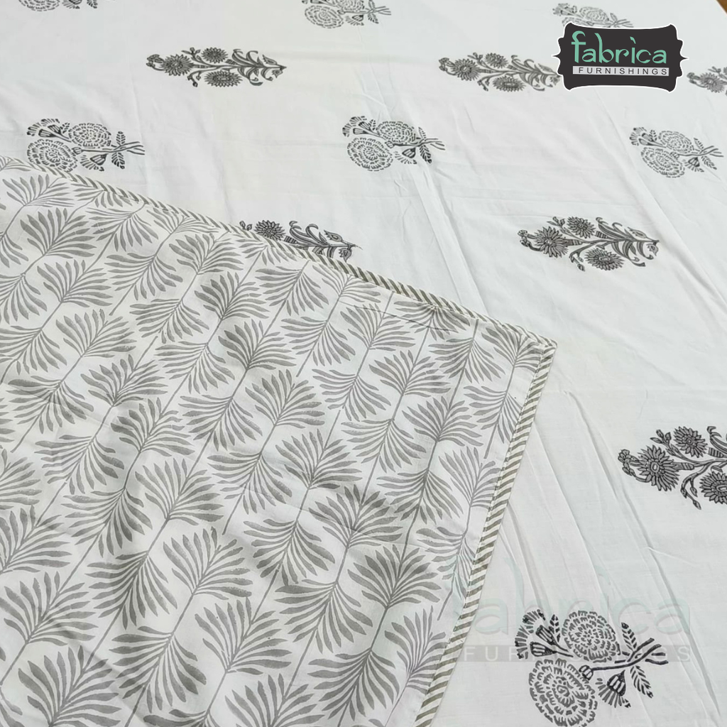 Saanjh HandBlock Printed Mul Mul cotton 4 pcs Bedding Set