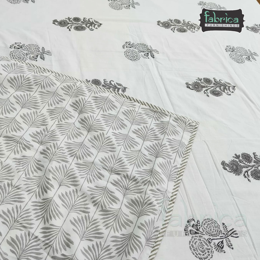 Saanjh HandBlock Printed Mul Mul cotton 4 pcs Bedding Set