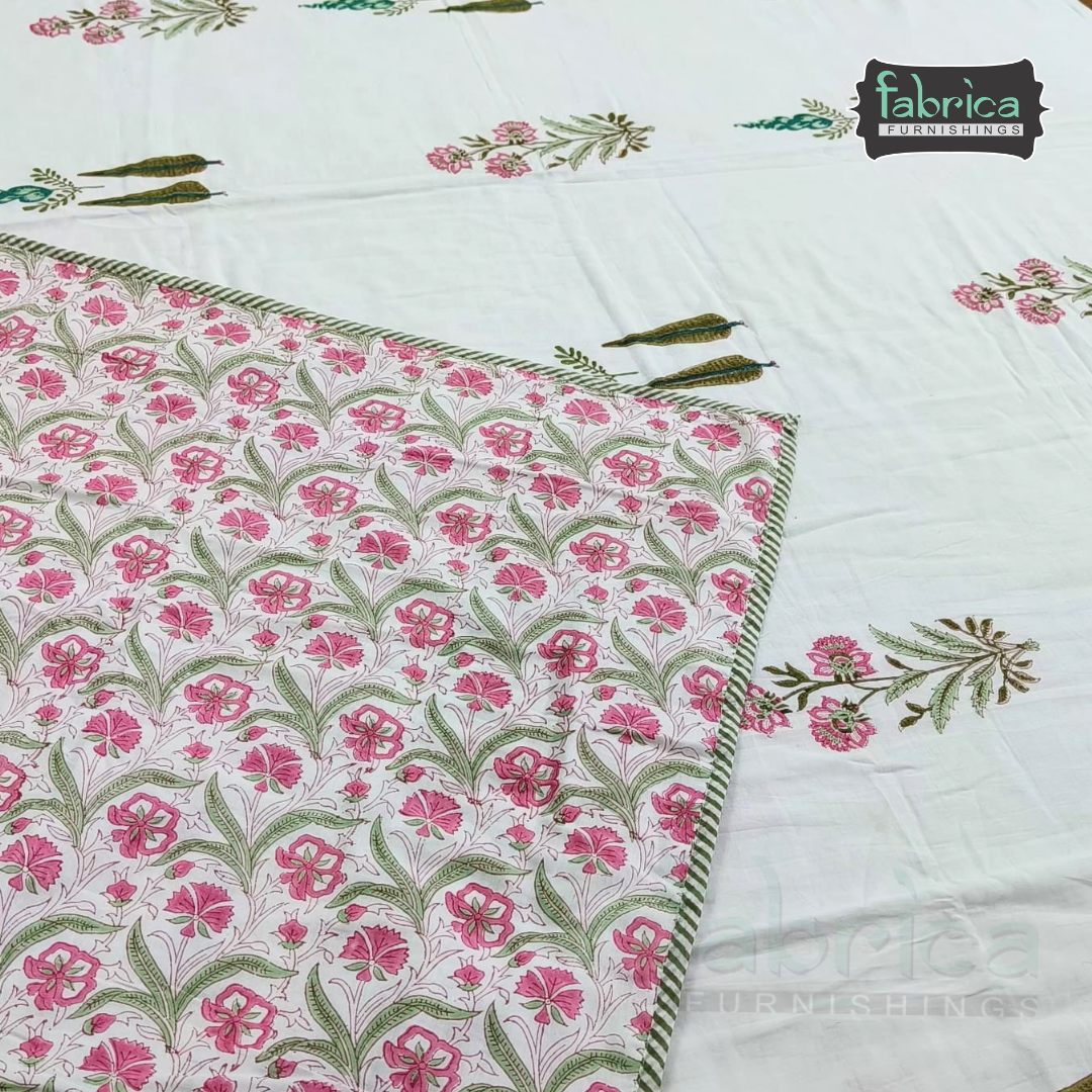 Saanjh HandBlock Printed Mul Mul cotton 4 pcs Bedding Set