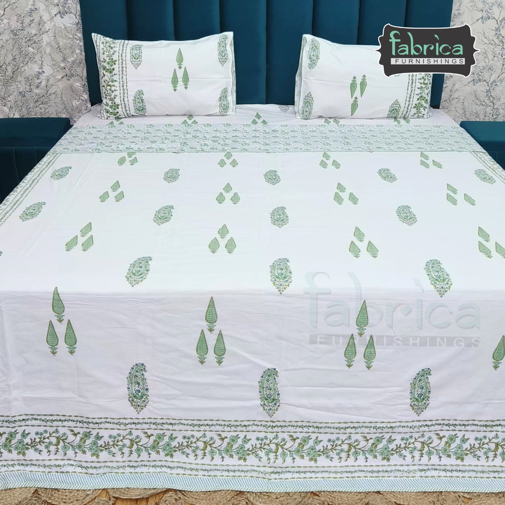 Saanjh HandBlock Printed Mul Mul cotton 4 pcs Bedding Set