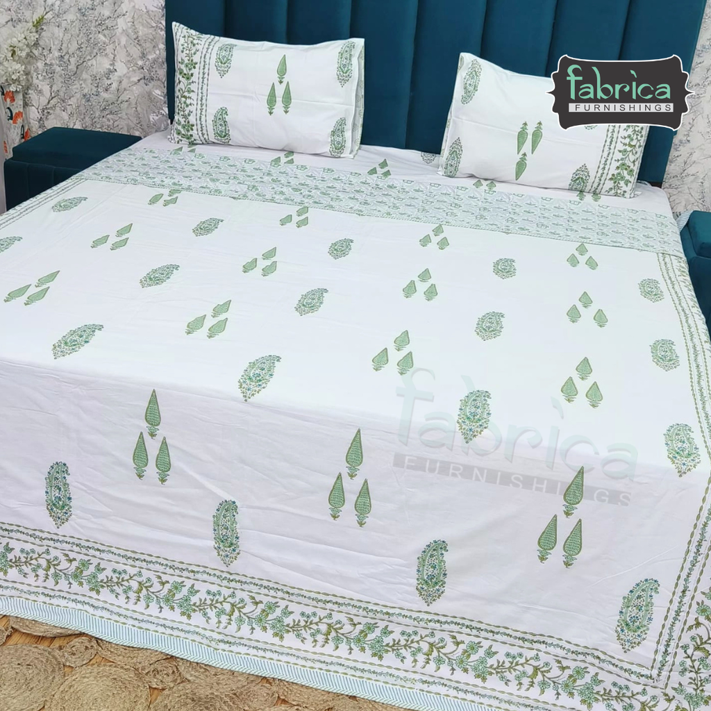 Saanjh HandBlock Printed Mul Mul cotton 4 pcs Bedding Set
