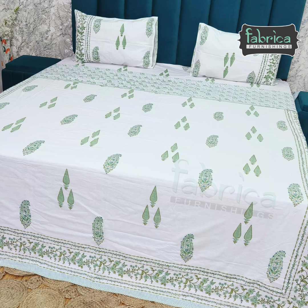 Saanjh HandBlock Printed Mul Mul cotton 4 pcs Bedding Set