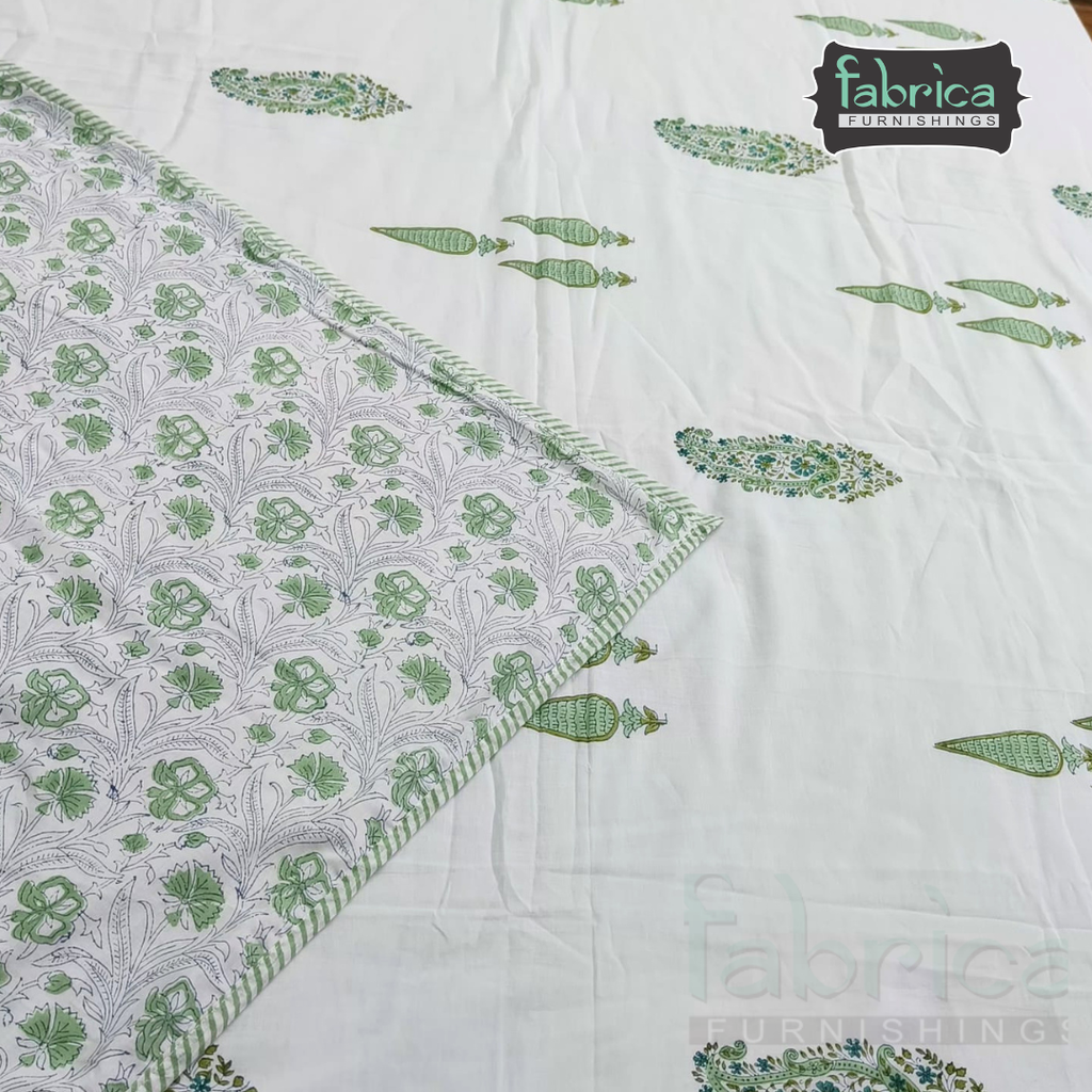 Saanjh HandBlock Printed Mul Mul cotton 4 pcs Bedding Set