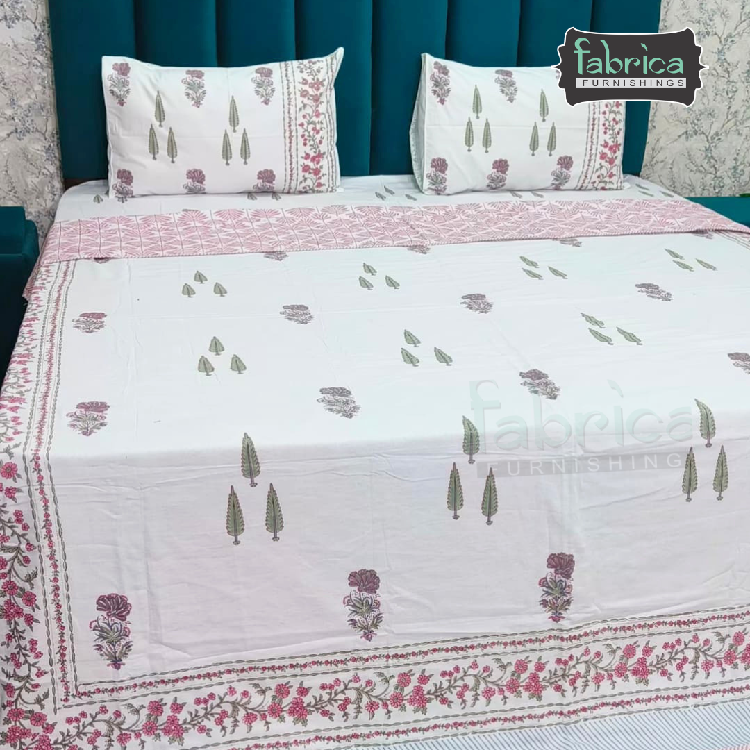 Saanjh HandBlock Printed Mul Mul cotton 4 pcs Bedding Set