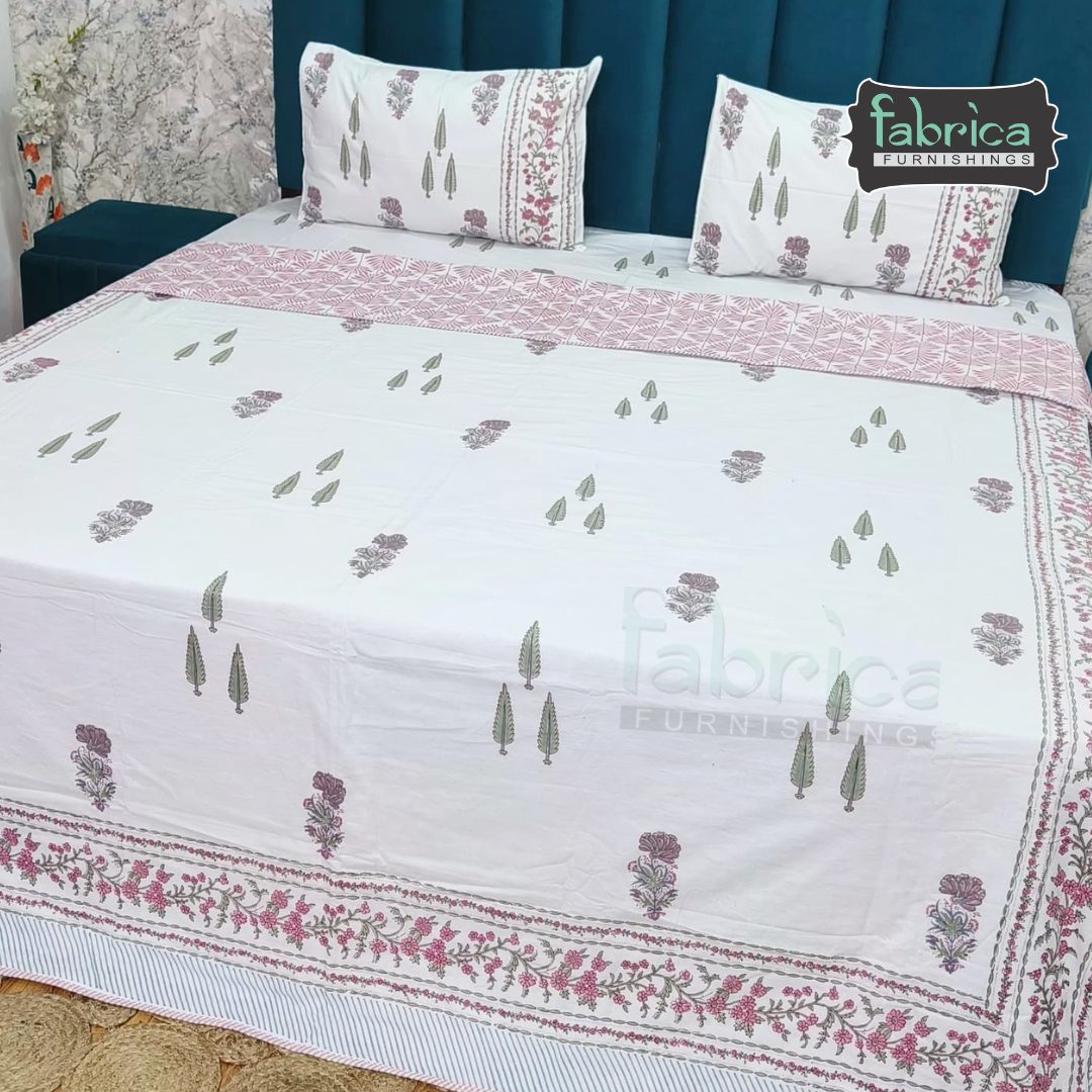 Saanjh HandBlock Printed Mul Mul cotton 4 pcs Bedding Set