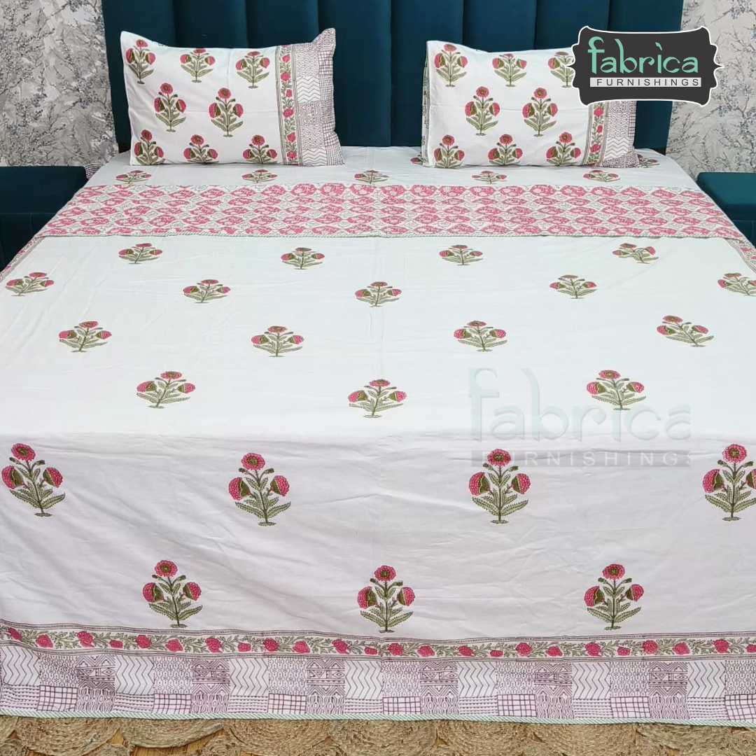 Saanjh HandBlock Printed Mul Mul cotton 4 pcs Bedding Set
