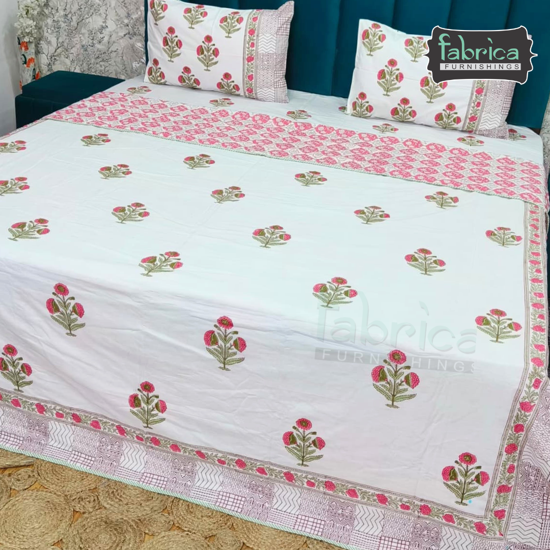 Saanjh HandBlock Printed Mul Mul cotton 4 pcs Bedding Set
