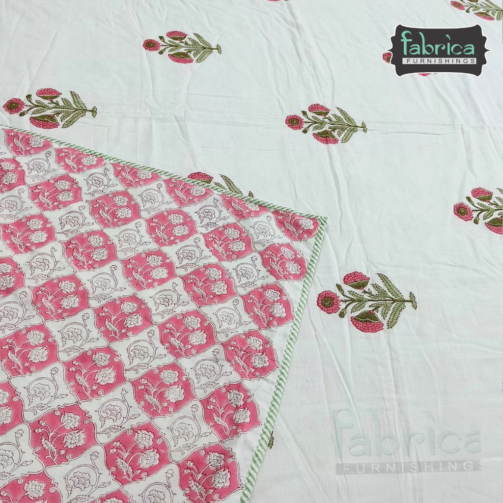 Saanjh HandBlock Printed Mul Mul cotton 4 pcs Bedding Set
