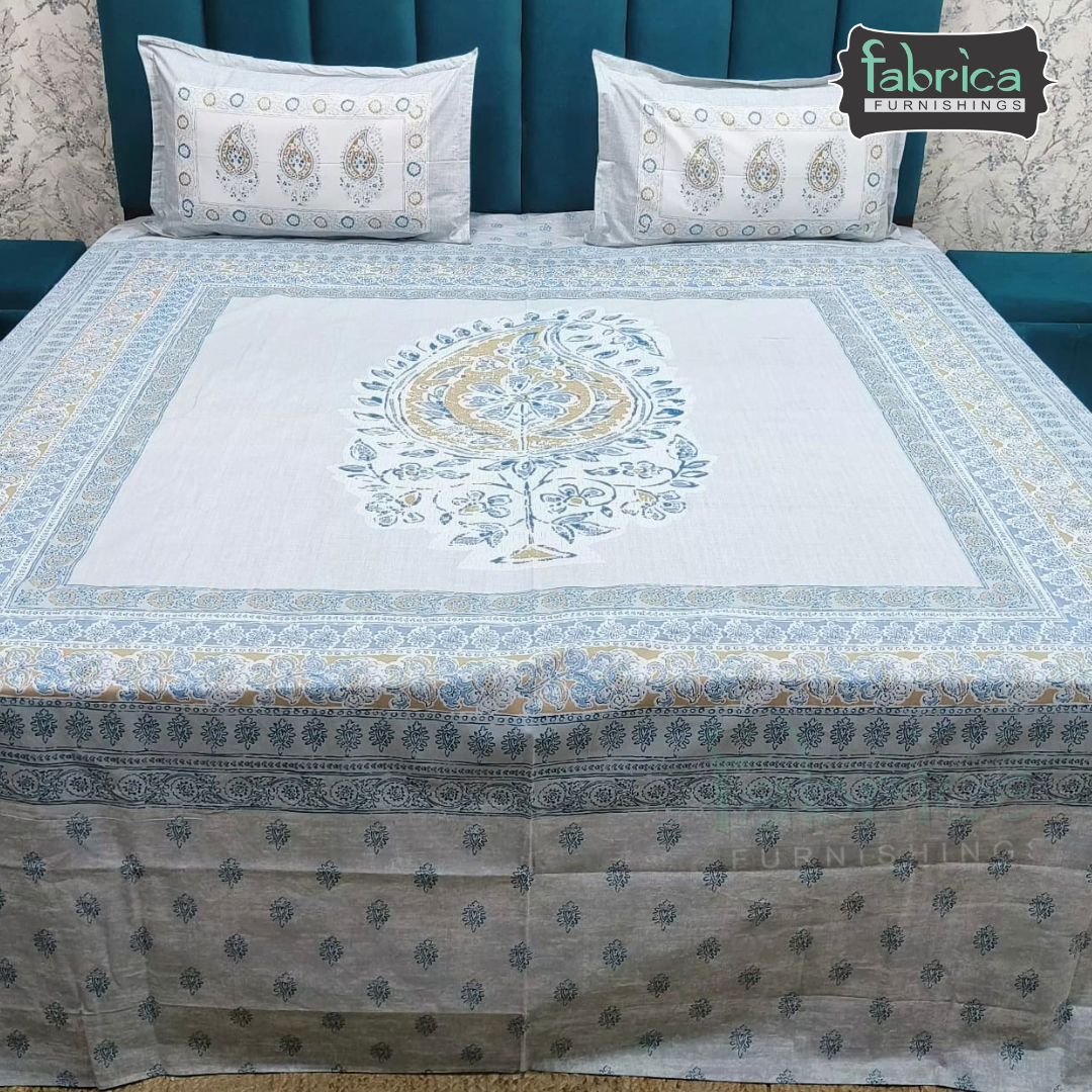Satrangi Handblock Super King Size Pure Cotton Printed Bedsheet Set