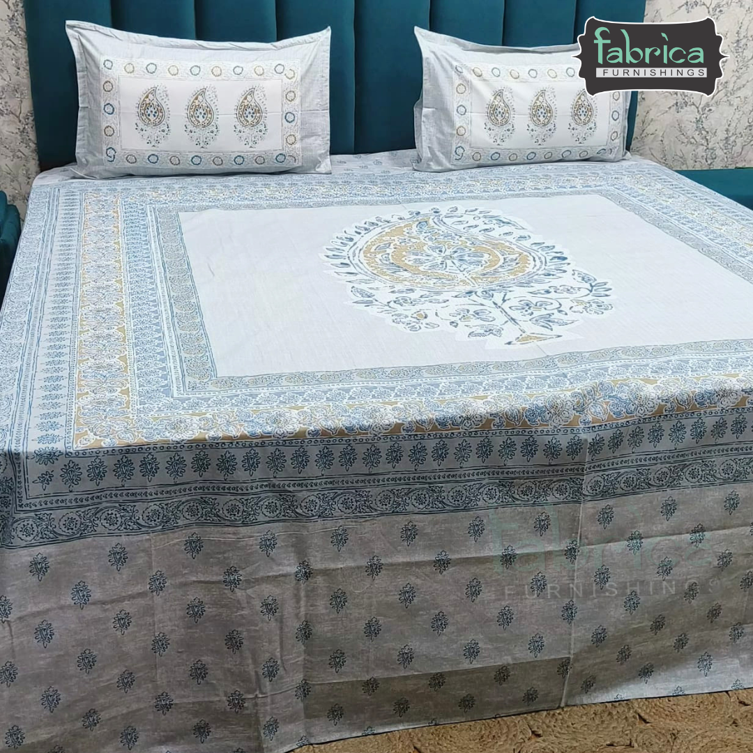 Satrangi Handblock Super King Size Pure Cotton Printed Bedsheet Set