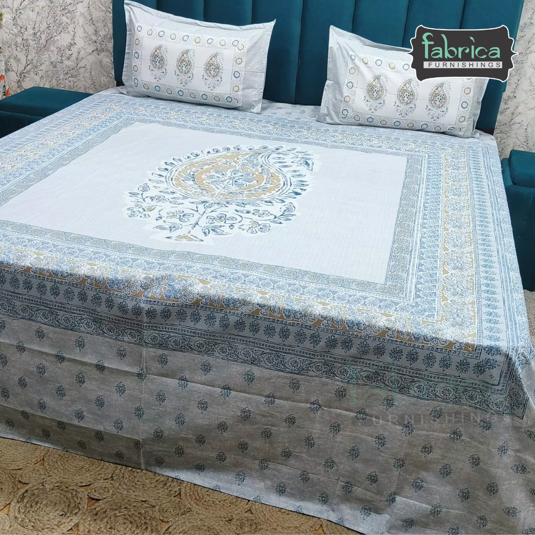 Satrangi Handblock Super King Size Pure Cotton Printed Bedsheet Set