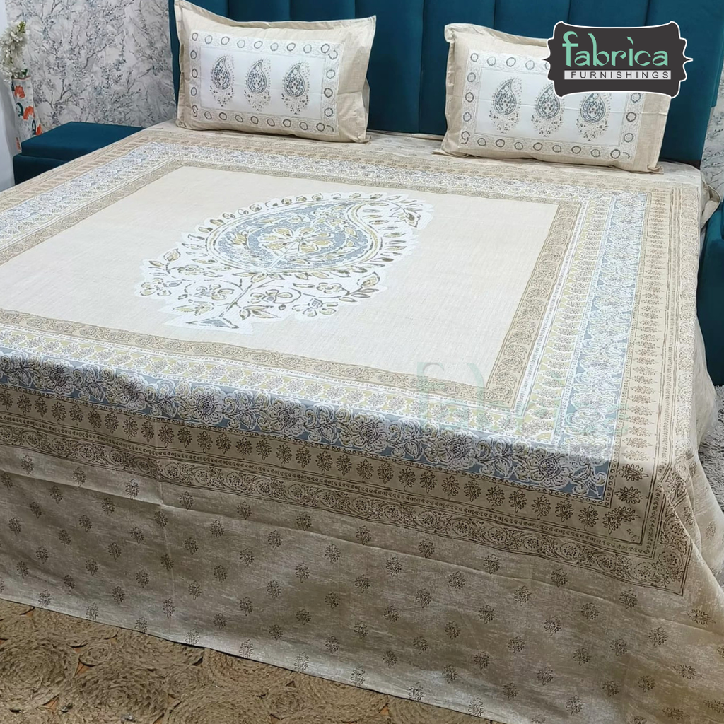 Satrangi Handblock Super King Size Pure Cotton Printed Bedsheet Set