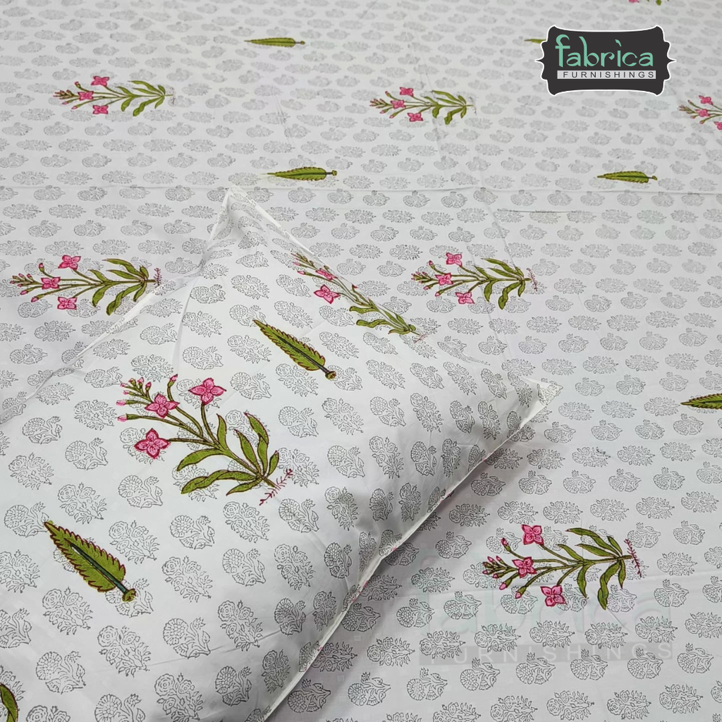 Dobby Checks 600 TC Hand block Printed  King-size Bedsheet