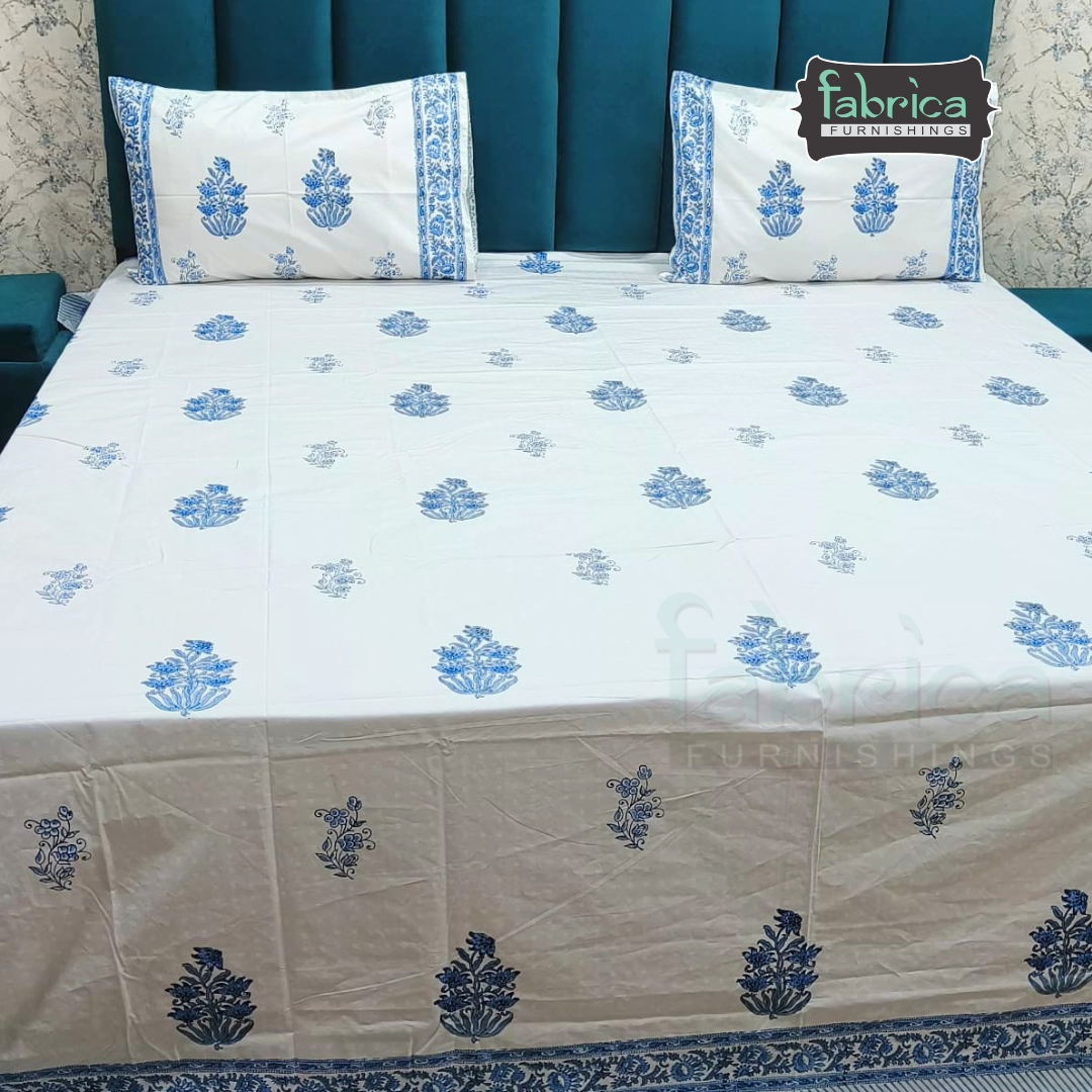 Dobby Checks 600 TC Hand block Printed  King-size Bedsheet