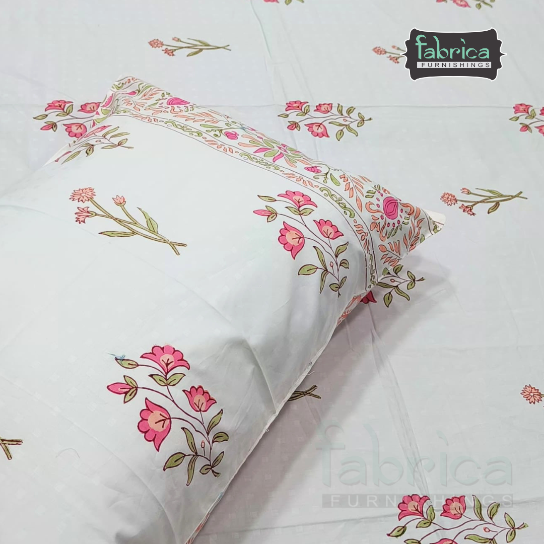 Dobby Checks 600 TC Hand block Printed  King-size Bedsheet