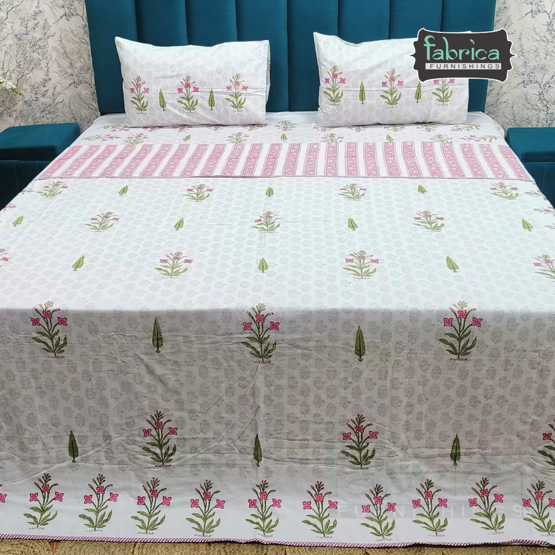 Saanjh HandBlock Printed Mul Mul cotton 4 pcs Bedding Set