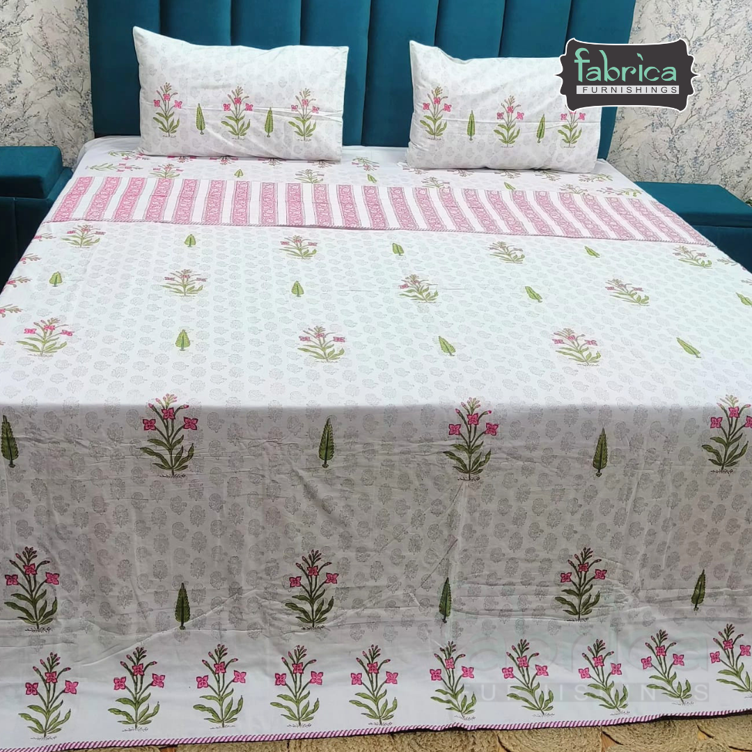 Saanjh HandBlock Printed Mul Mul cotton 4 pcs Bedding Set