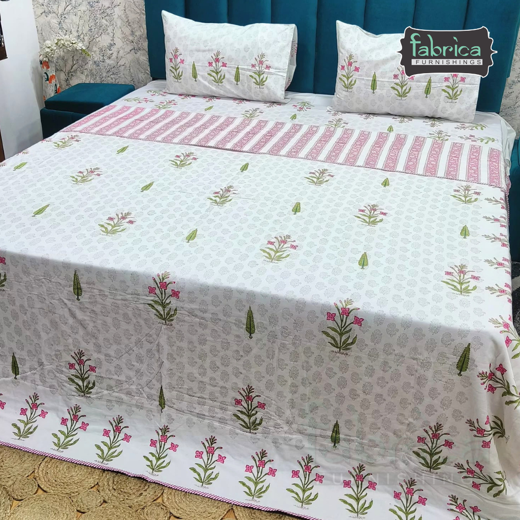 Saanjh HandBlock Printed Mul Mul cotton 4 pcs Bedding Set