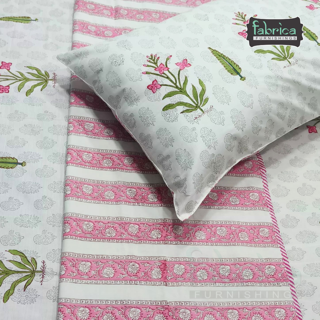 Saanjh HandBlock Printed Mul Mul cotton 4 pcs Bedding Set