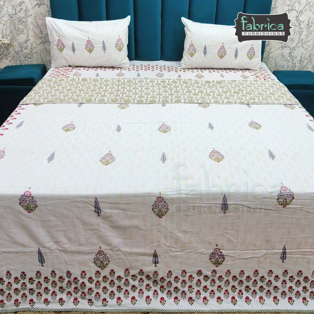 Saanjh HandBlock Printed Mul Mul cotton 4 pcs Bedding Set