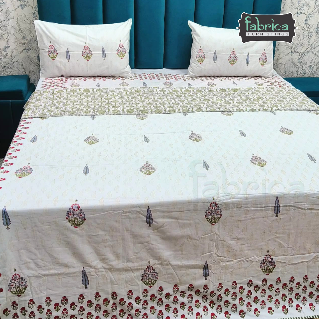 Saanjh HandBlock Printed Mul Mul cotton 4 pcs Bedding Set