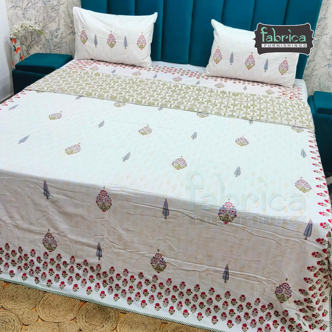 Saanjh HandBlock Printed Mul Mul cotton 4 pcs Bedding Set