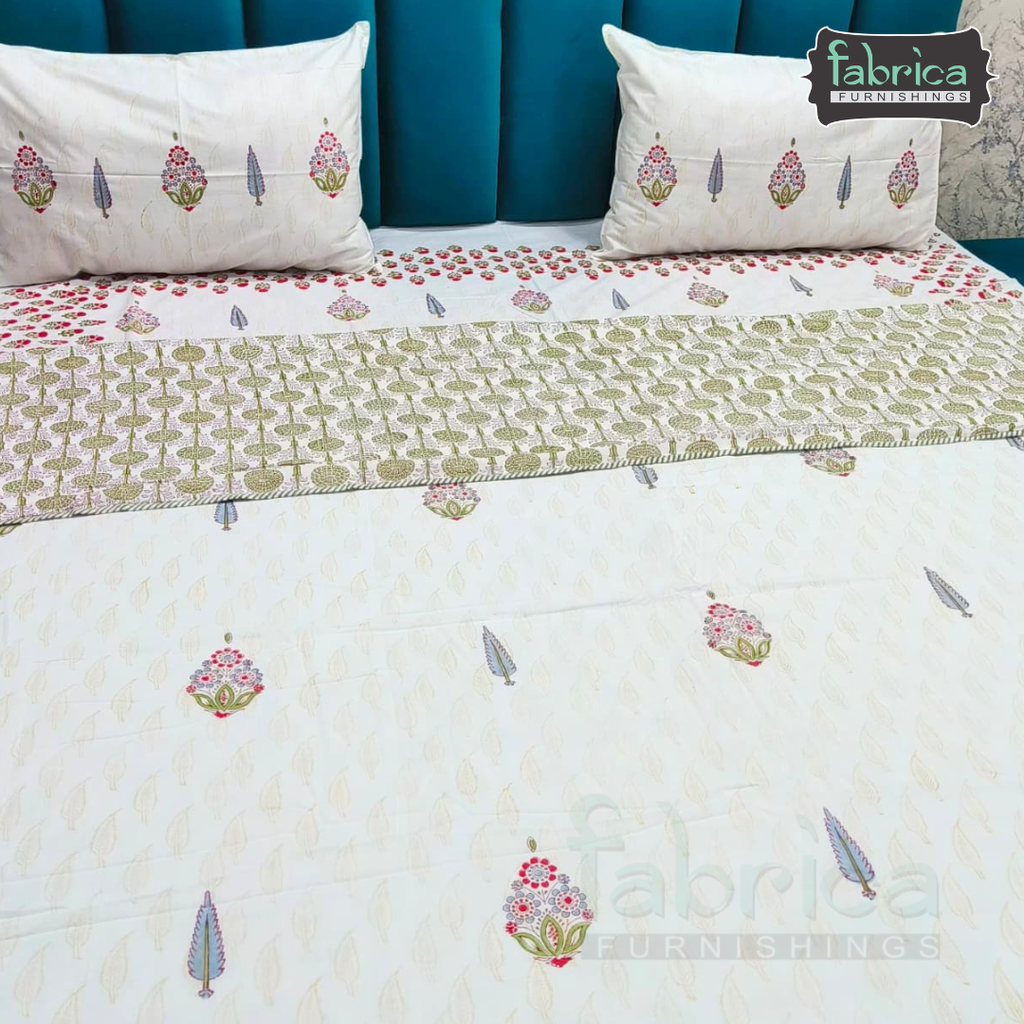 Saanjh HandBlock Printed Mul Mul cotton 4 pcs Bedding Set