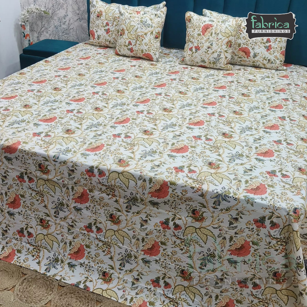 Anokhi Printed Quilted 5 pcs King Size Bedsheet Set