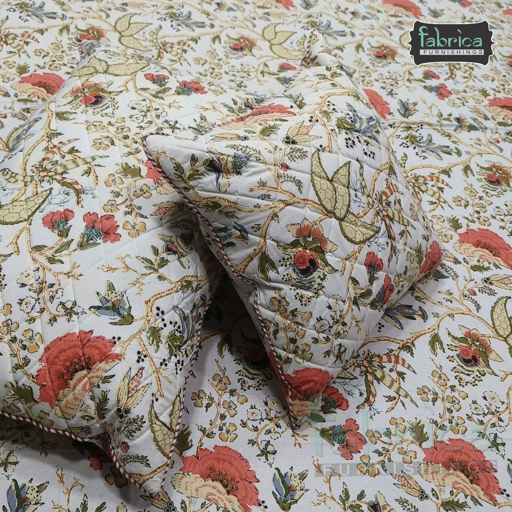 Anokhi Printed Quilted 5 pcs King Size Bedsheet Set