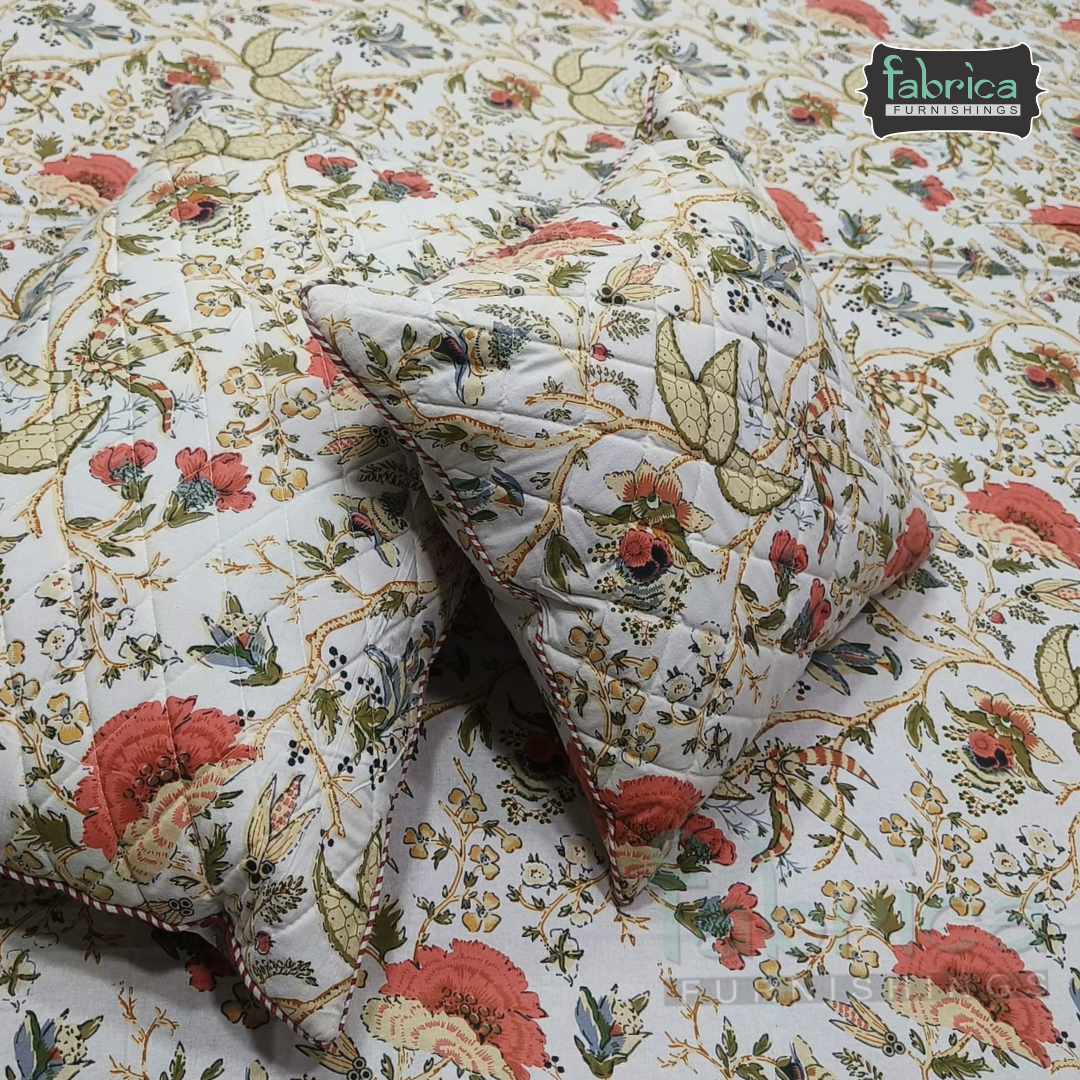 Anokhi Printed Quilted 5 pcs King Size Bedsheet Set