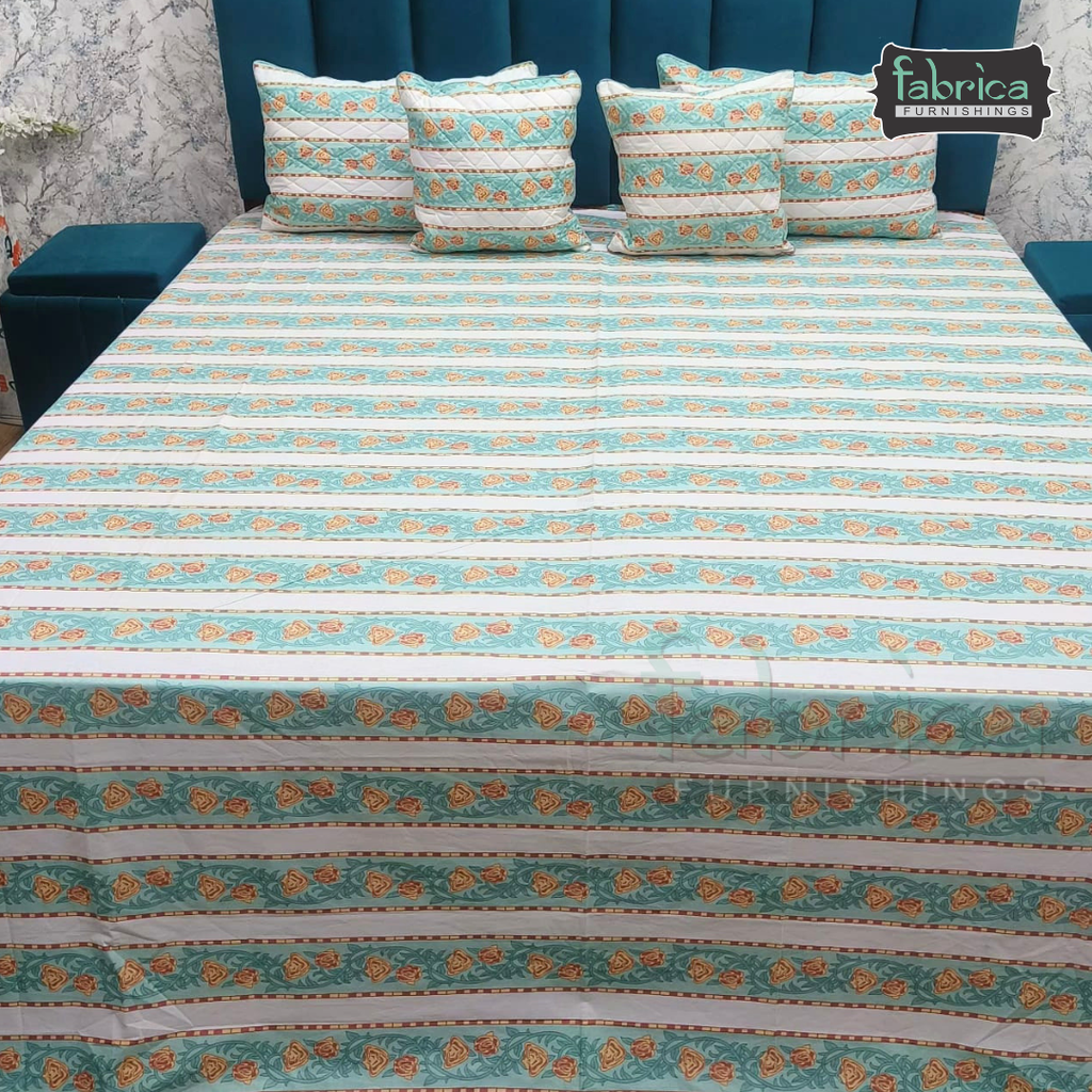 Anokhi Printed Quilted 5 pcs King Size Bedsheet Set