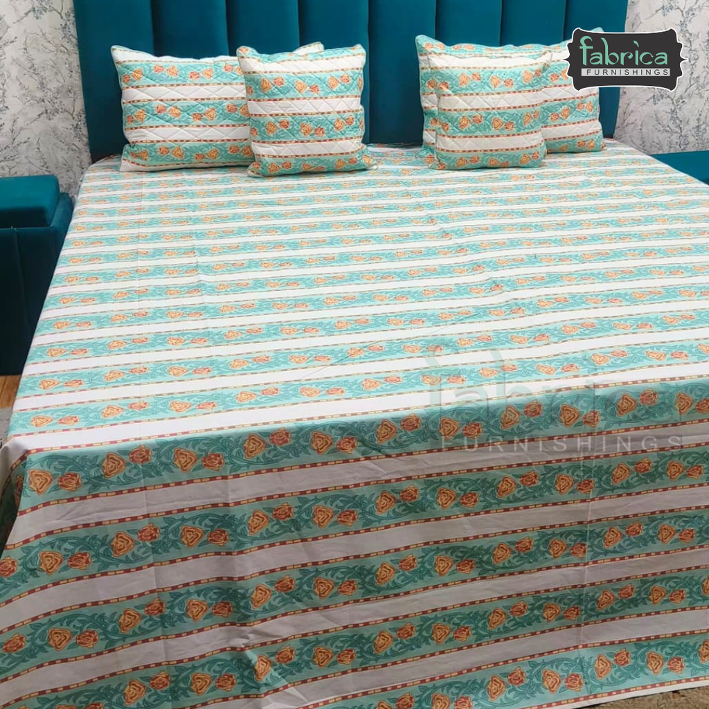 Anokhi Printed Quilted 5 pcs King Size Bedsheet Set