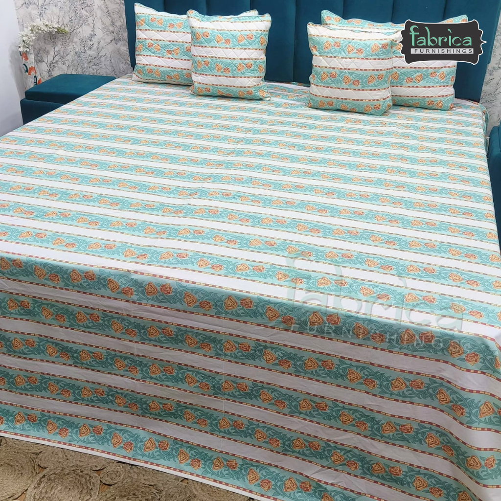 Anokhi Printed Quilted 5 pcs King Size Bedsheet Set