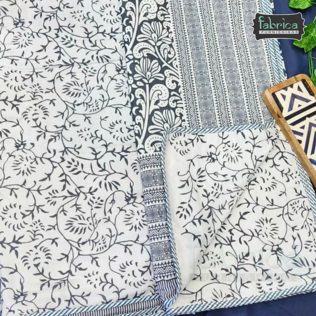 Golden Aura  mul cotton single bed hand block printed dohar