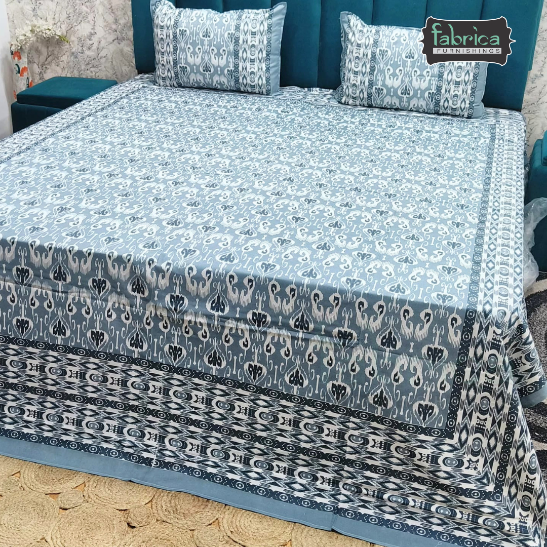 Sunheri printed pure cotton king size bedsheet set