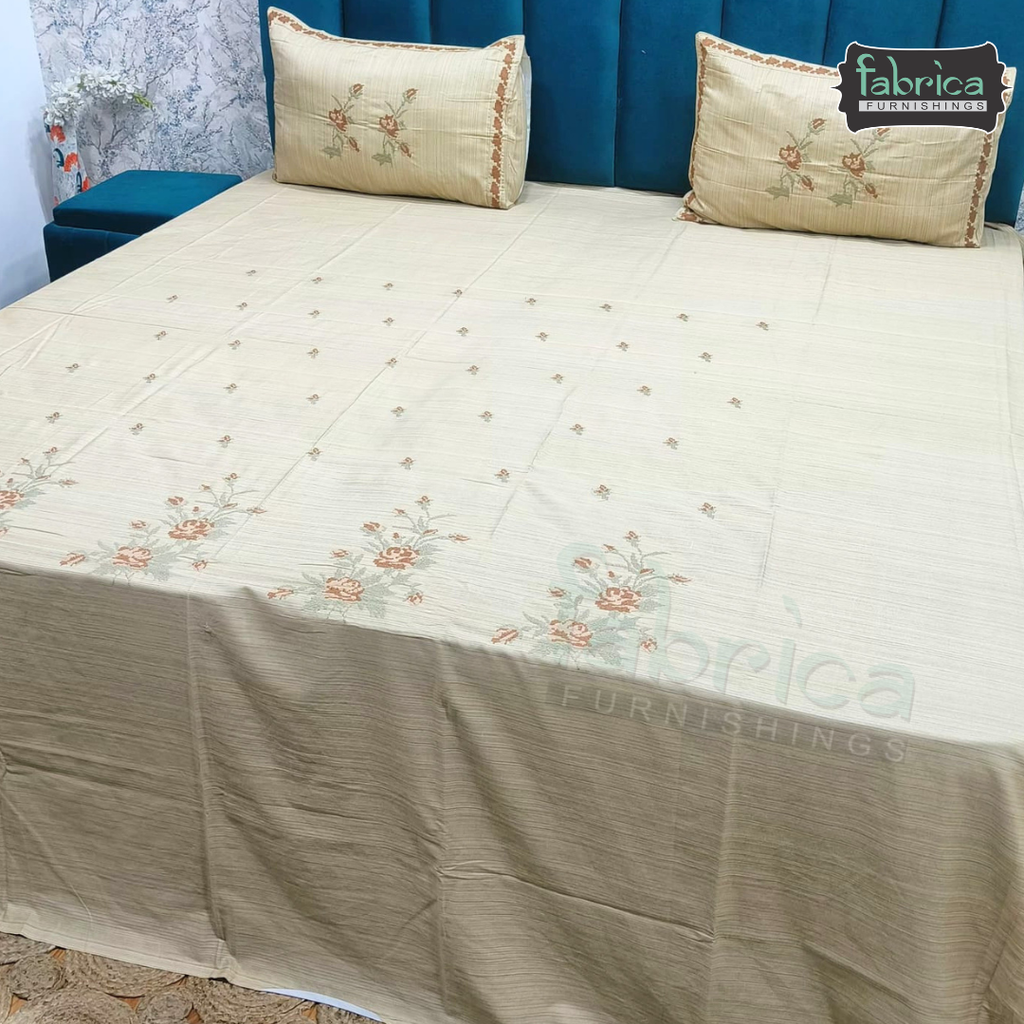 Artistic Thread Work Pure Cotton King Size Embroidered Bedsheet
