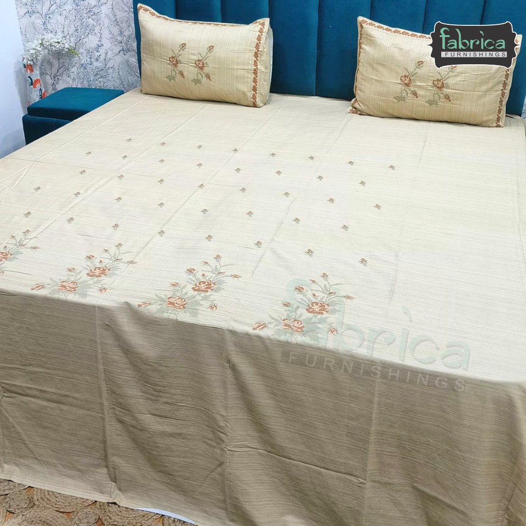 Artistic Thread Work Pure Cotton King Size Embroidered Bedsheet