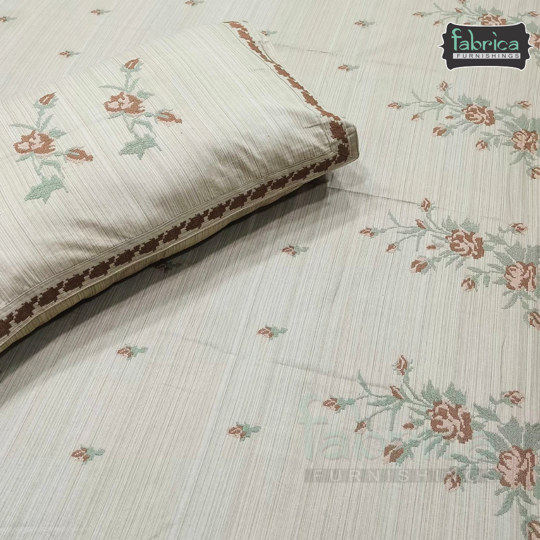 Artistic Thread Work Pure Cotton King Size Embroidered Bedsheet