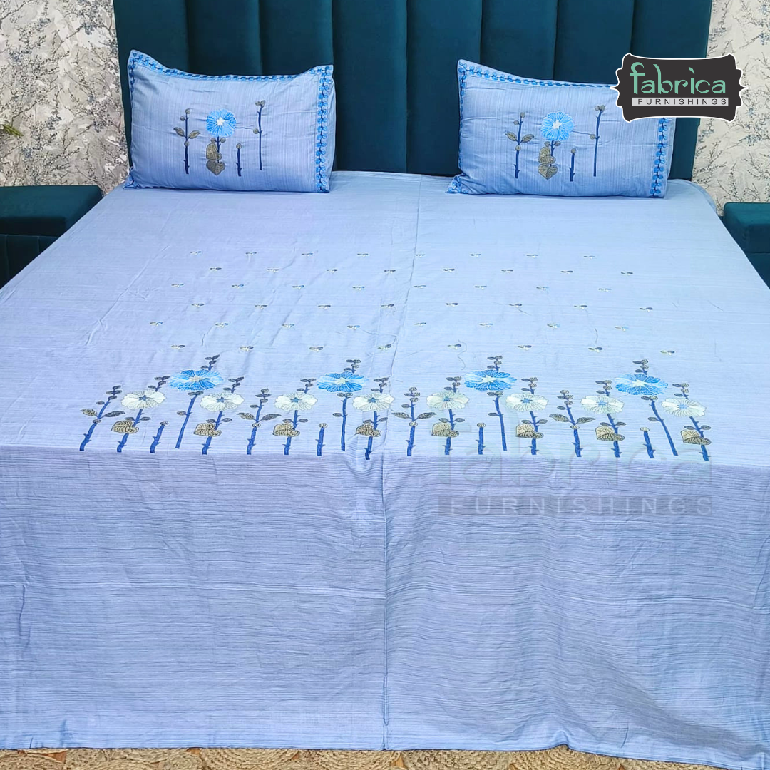 Artistic Thread Work Pure Cotton King Size Embroidered Bedsheet