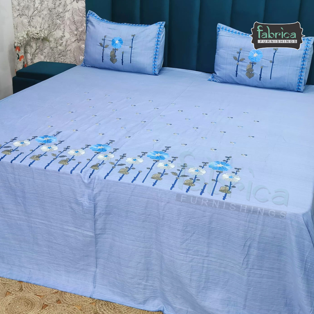 Artistic Thread Work Pure Cotton King Size Embroidered Bedsheet