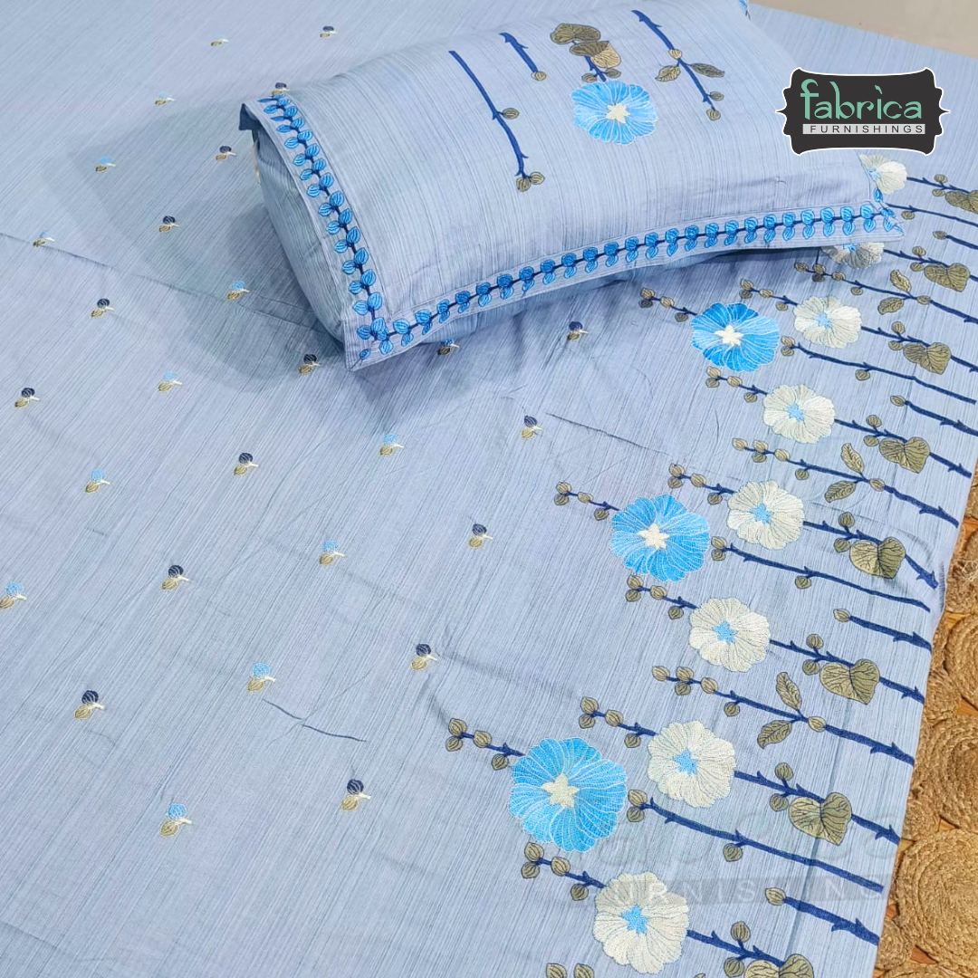 Artistic Thread Work Pure Cotton King Size Embroidered Bedsheet